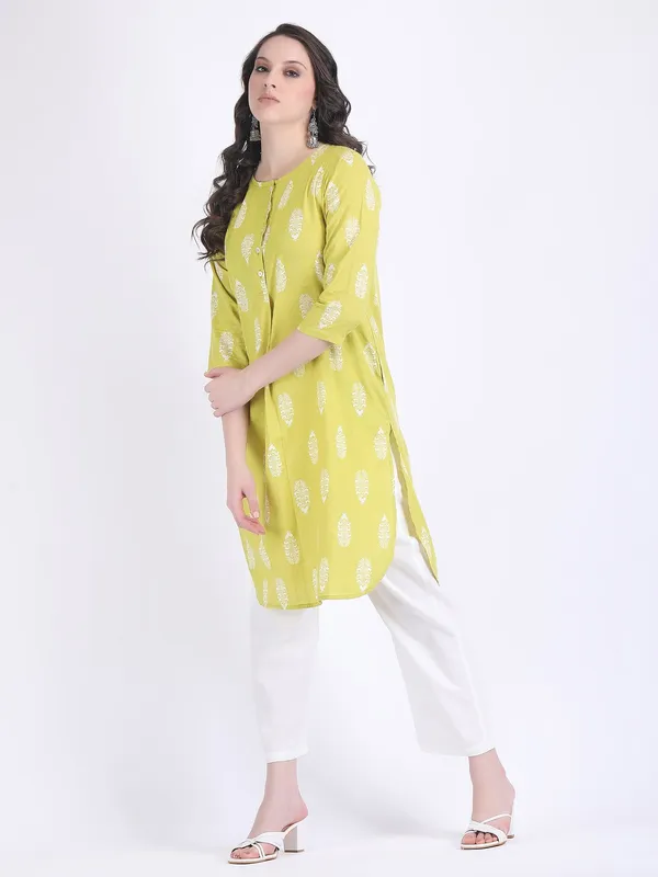 Yellow_Cotton_Apple_Green_Self_Woven_Choga_Kurta_Set_For_Women