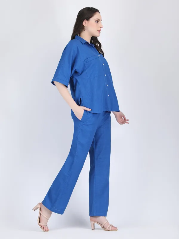 Blue_Cotton_Diva_Check_Collared_Chest_Pockets_Co_Ord_Set_For_Women