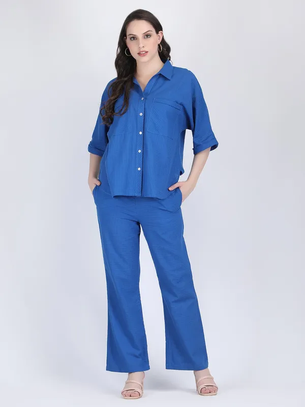 Blue_Cotton_Diva_Check_Collared_Chest_Pockets_Co_Ord_Set_For_Women