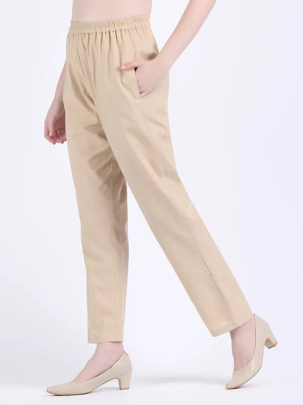 Beige_Cotton_Flex_Light_Fawn_Box_Pleated_Dress_Kurta_Set_With_Straight_Pants_For_Women