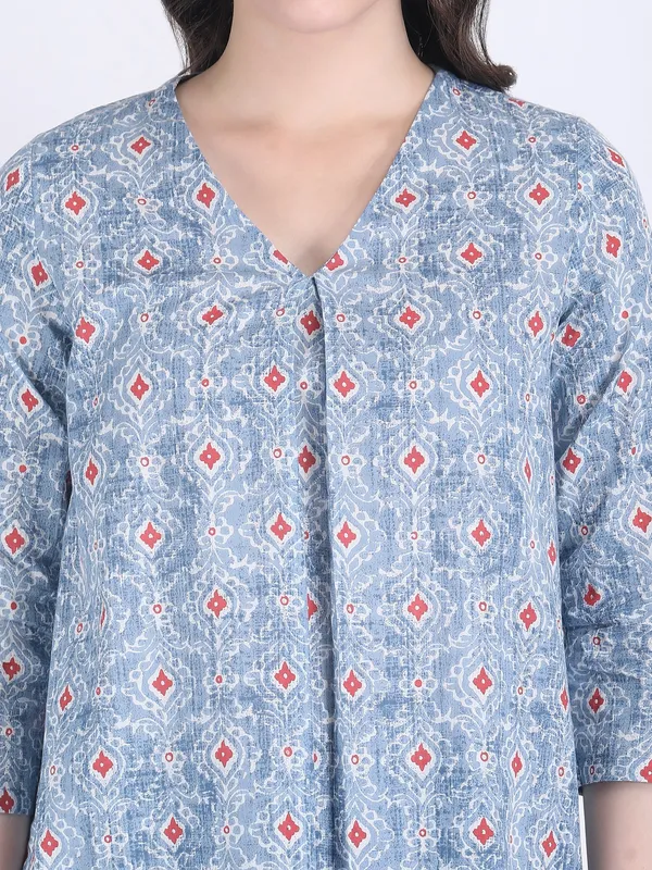 Blue_Cotton_Sky_Print_A_Line_Kurti_For_Women