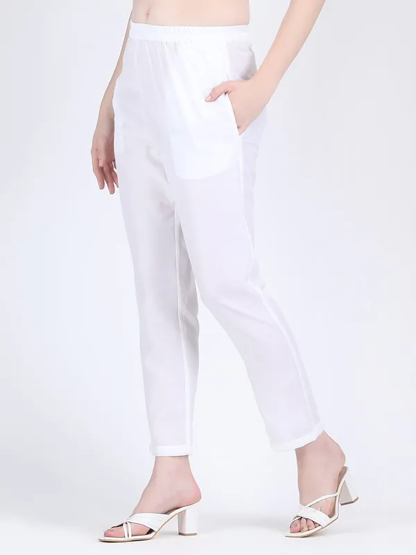 White_Muslin_Viscose_Pink_Floral_Motifs_Flared_Long_Shirt_For_Women