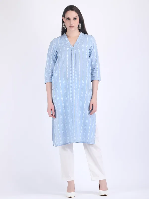 Blue_Handloom_Cotton_Aqua_Comfort_Wear_Kurta_Set_For_Women
