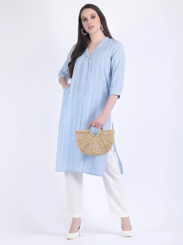 Blue_Handloom_Cotton_Aqua_Comfort_Wear_Kurta_Set_For_Women