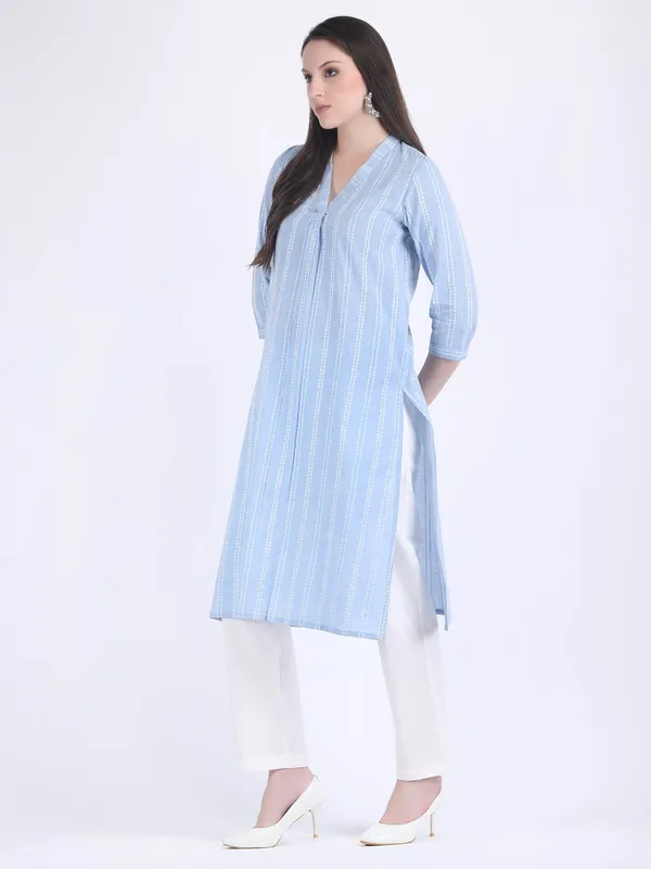 Blue_Handloom_Cotton_Aqua_Comfort_Wear_Kurta_Set_For_Women