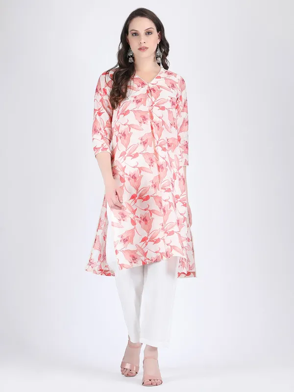 Pink_Cotton_Chanderi_Tulip_Pearl_Lace_Comfort_Wear_Kurta_Set_For_Women
