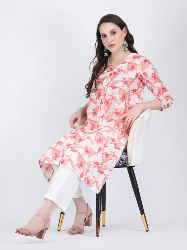Pink_Cotton_Chanderi_Tulip_Pearl_Lace_Comfort_Wear_Kurta_Set_For_Women