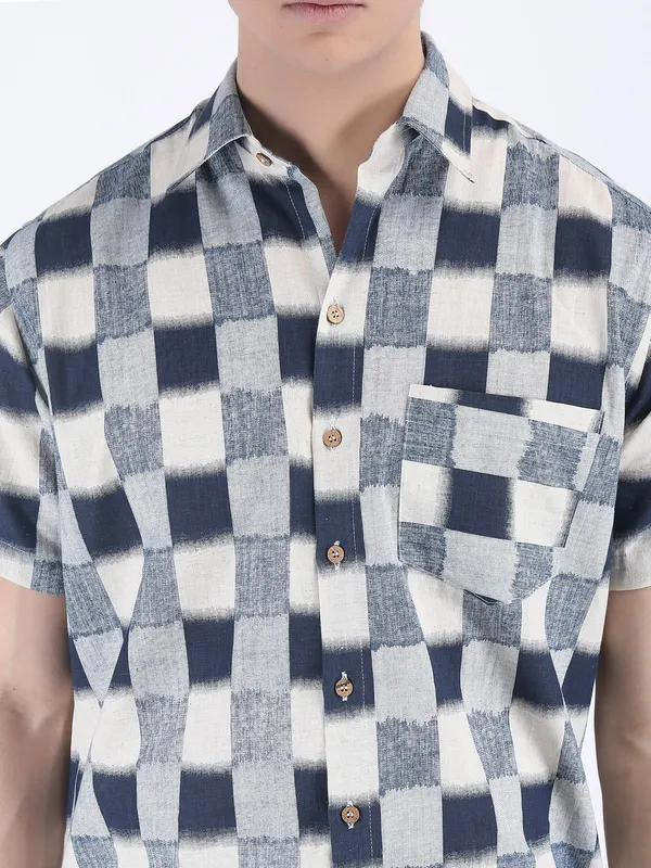 Blue_Cotton_Flex_Navy_Check_Summer_Shirt_For_Men