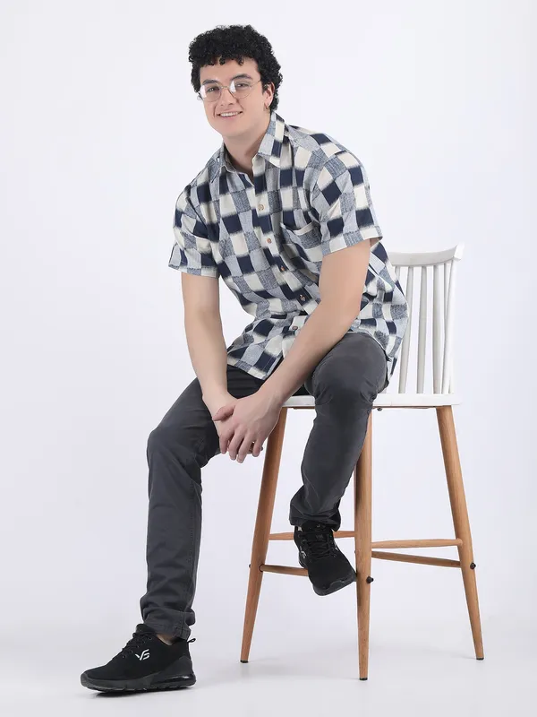 Blue_Cotton_Flex_Navy_Check_Summer_Shirt_For_Men