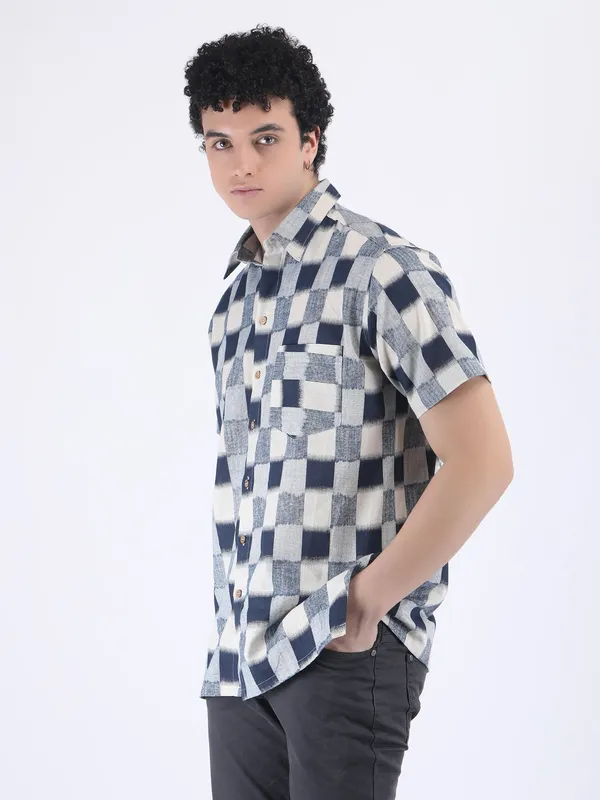 Blue_Cotton_Flex_Navy_Check_Summer_Shirt_For_Men