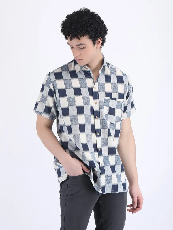 Blue_Cotton_Flex_Navy_Check_Summer_Shirt_For_Men