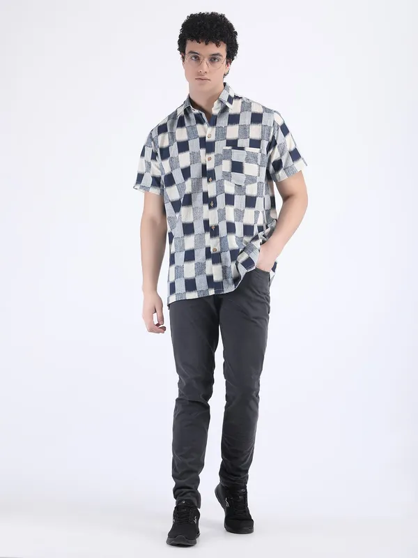 Blue_Cotton_Flex_Navy_Check_Summer_Shirt_For_Men