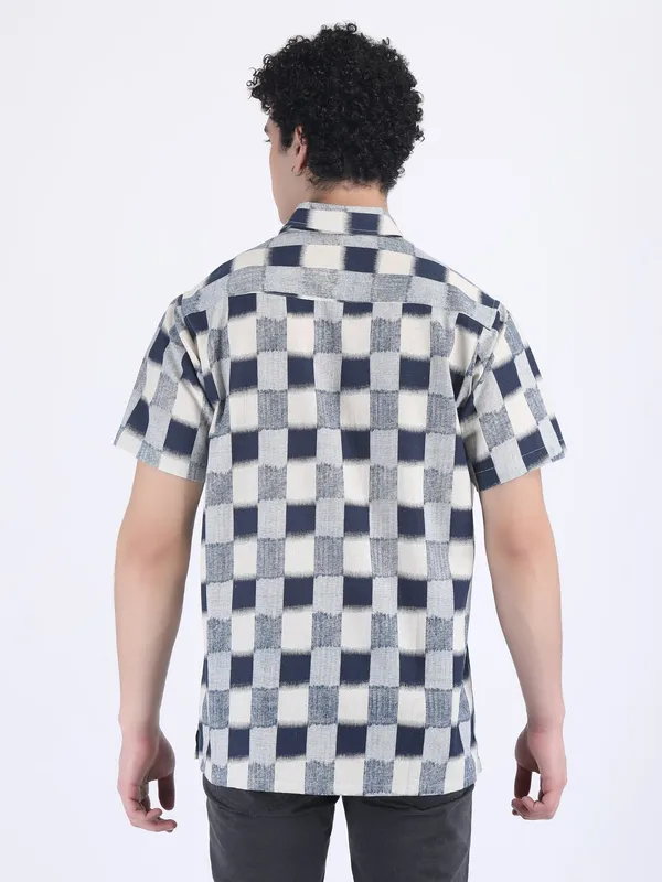 Blue_Cotton_Flex_Navy_Check_Summer_Shirt_For_Men