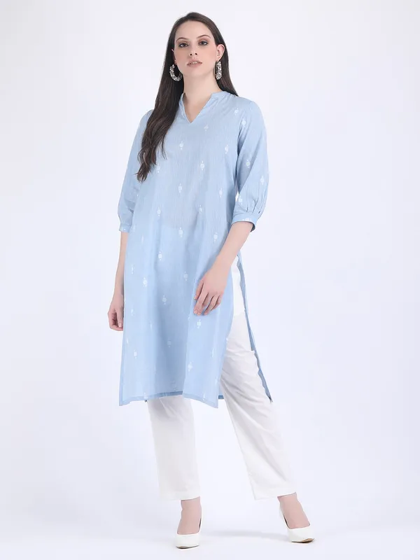 Blue_Jamdani_Cotton_Comfort_Wear_Kurta_Set_For_Women