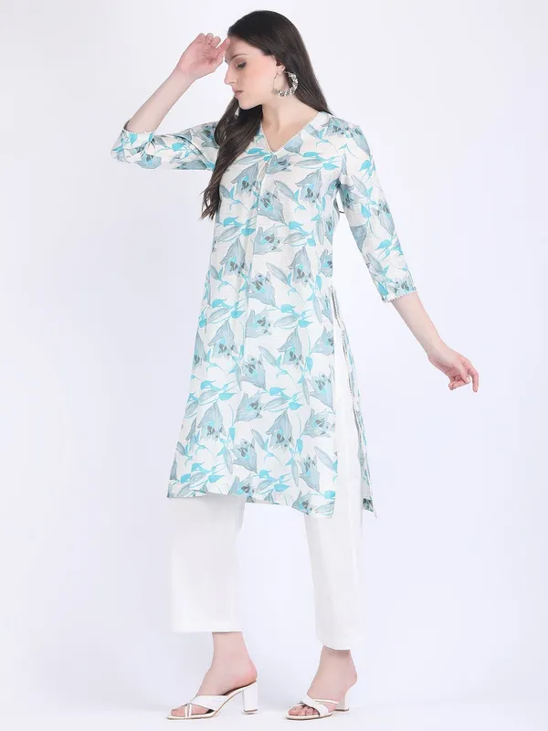 Blue_Cotton_Chanderi_Tulip_Pearl_Lace_Comfort_Wear_Kurta_Set_For_Women