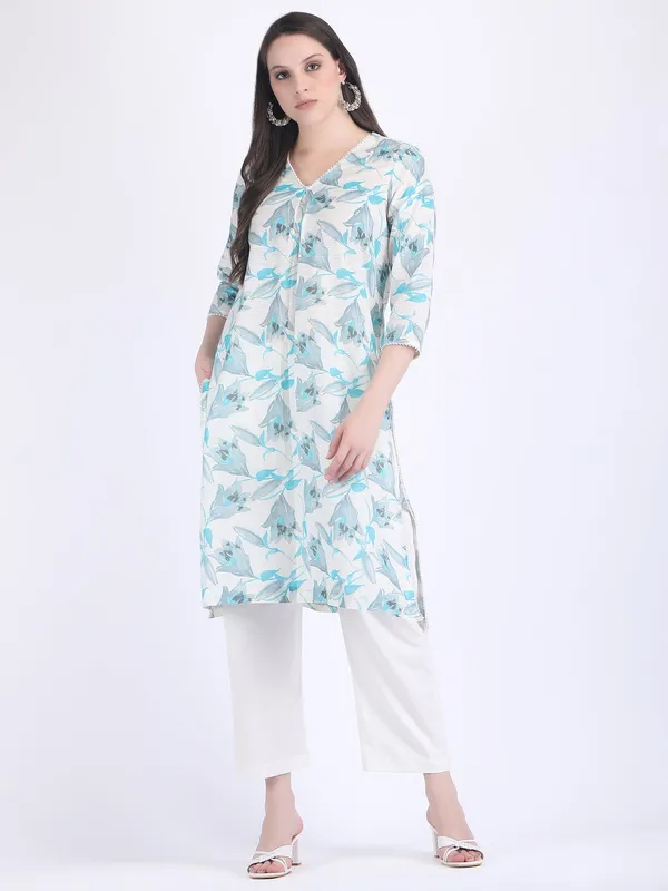 Blue_Cotton_Chanderi_Tulip_Pearl_Lace_Comfort_Wear_Kurta_Set_For_Women
