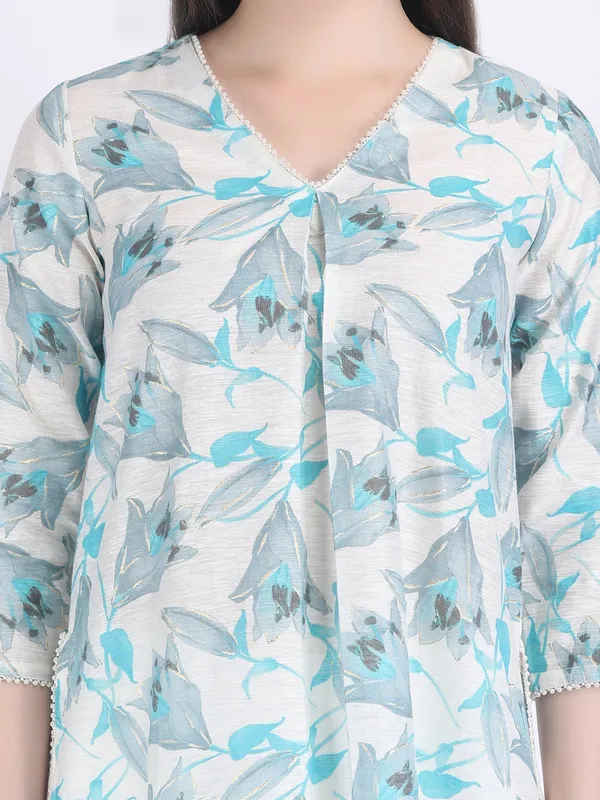 Blue_Cotton_Chanderi_Tulip_Pearl_Lace_Comfort_Wear_Kurta_Set_For_Women