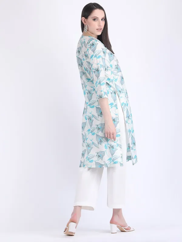 Blue_Cotton_Chanderi_Tulip_Pearl_Lace_Comfort_Wear_Kurta_Set_For_Women
