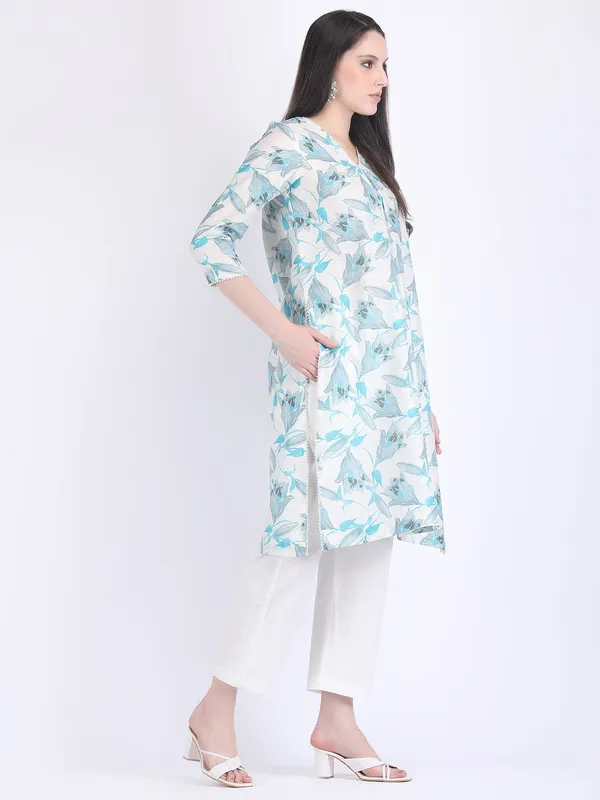 Blue_Cotton_Chanderi_Tulip_Pearl_Lace_Comfort_Wear_Kurta_Set_For_Women