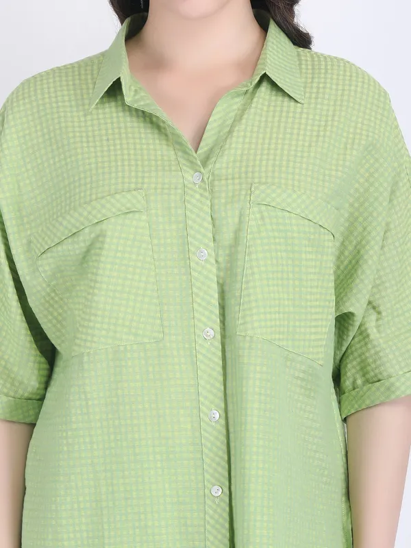 Green_Cotton_Diva_Check_Collared_Chest_Pockets_Co_Ord_Set_For_Women