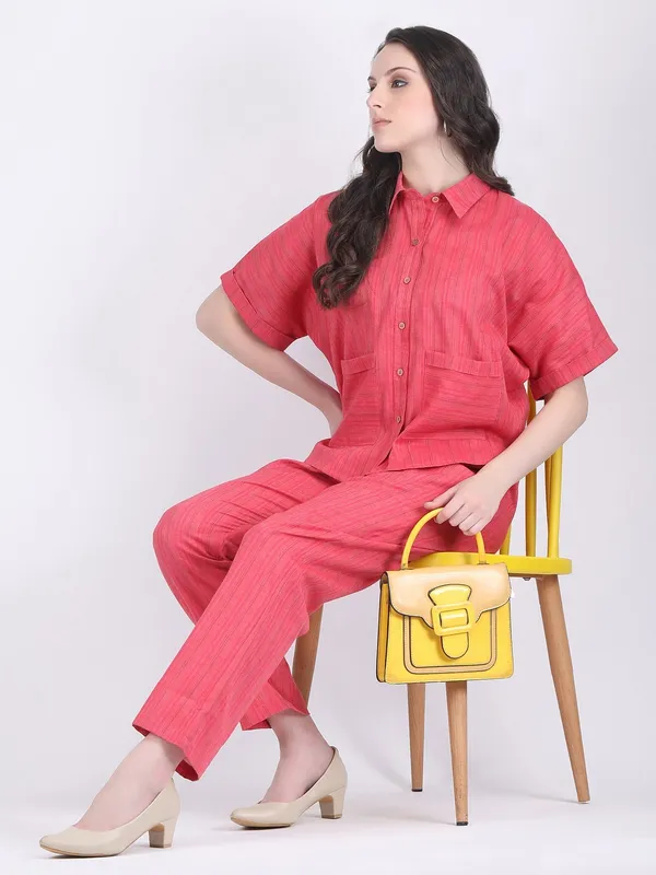 Pink_Cotton_Flex_Raspberry_Wine_Self_Striped_Co_Ord_Set_For_Women