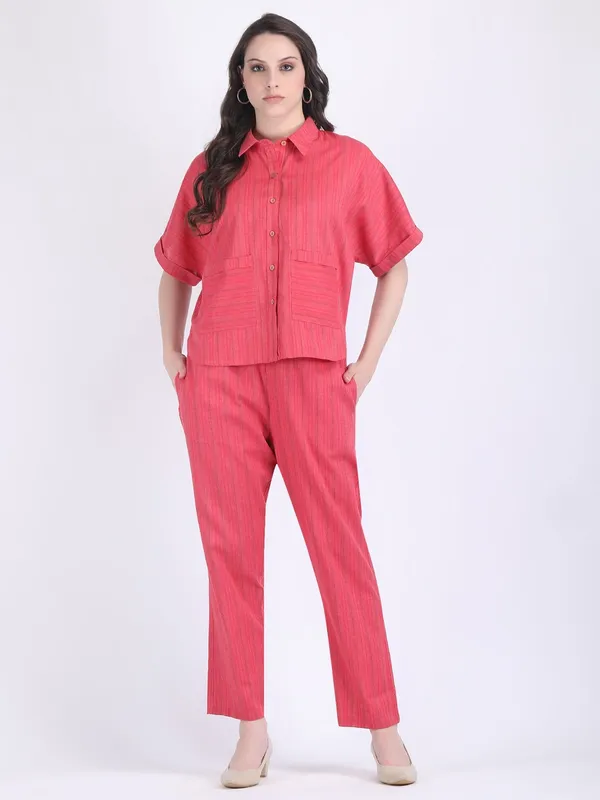 Pink_Cotton_Flex_Raspberry_Wine_Self_Striped_Co_Ord_Set_For_Women