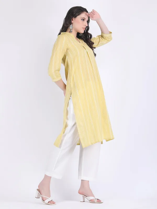 Yellow_Handloom_Cotton_French_Vanilla_Comfort_Wear_Kurta_Set_For_Women