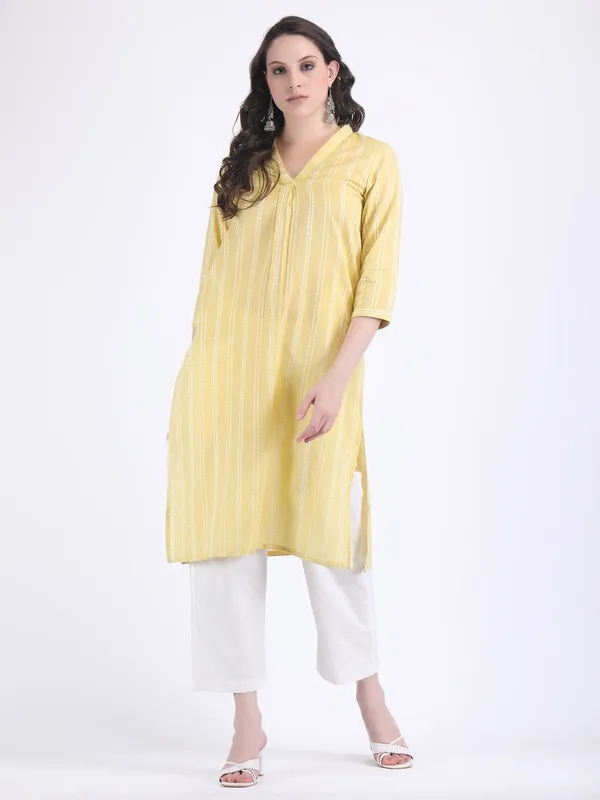Yellow_Handloom_Cotton_French_Vanilla_Comfort_Wear_Kurta_Set_For_Women