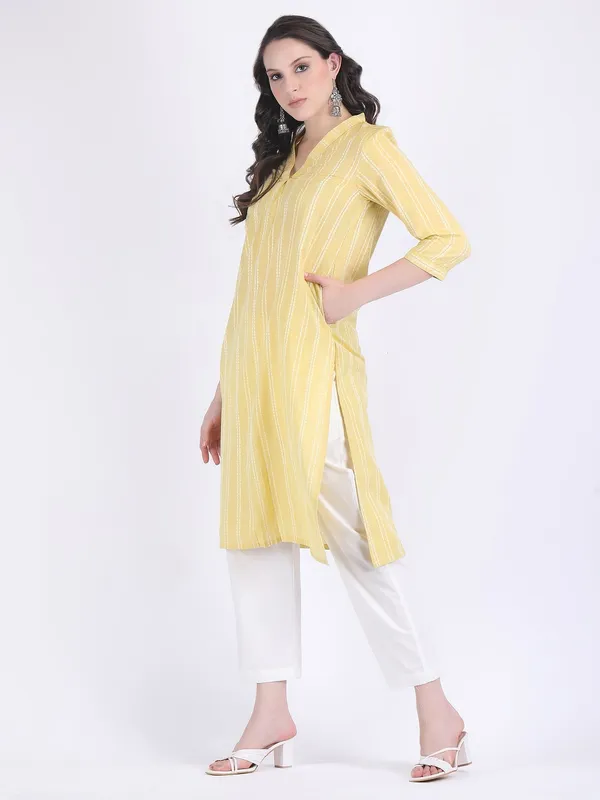 Yellow_Handloom_Cotton_French_Vanilla_Comfort_Wear_Kurta_Set_For_Women