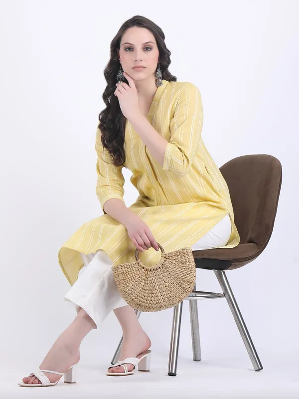 Yellow_Handloom_Cotton_French_Vanilla_Comfort_Wear_Kurta_Set_For_Women