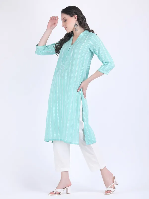 Light_Blue_Handloom_Cotton_Beach_Grass_Comfort_Wear_Kurta_Set_For_Women