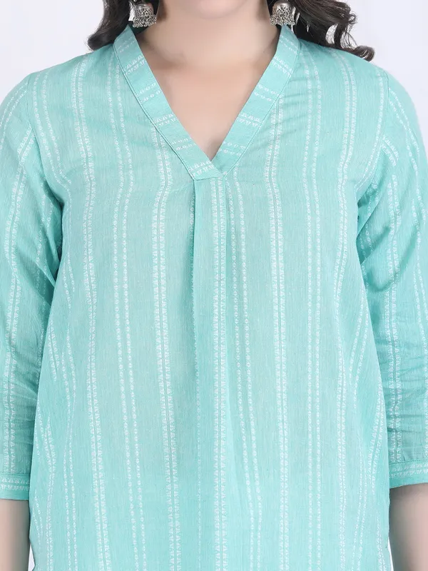Light_Blue_Handloom_Cotton_Beach_Grass_Comfort_Wear_Kurta_Set_For_Women