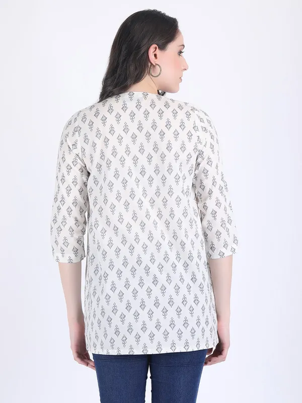 White_Cotton_Off_Grey_Print_A_Line_Kurti_For_Women