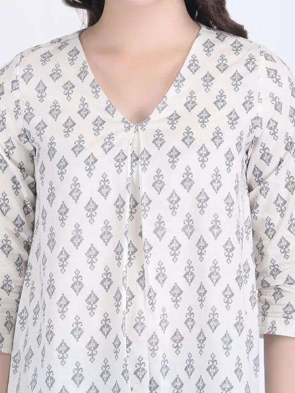 White_Cotton_Off_Grey_Print_A_Line_Kurti_For_Women