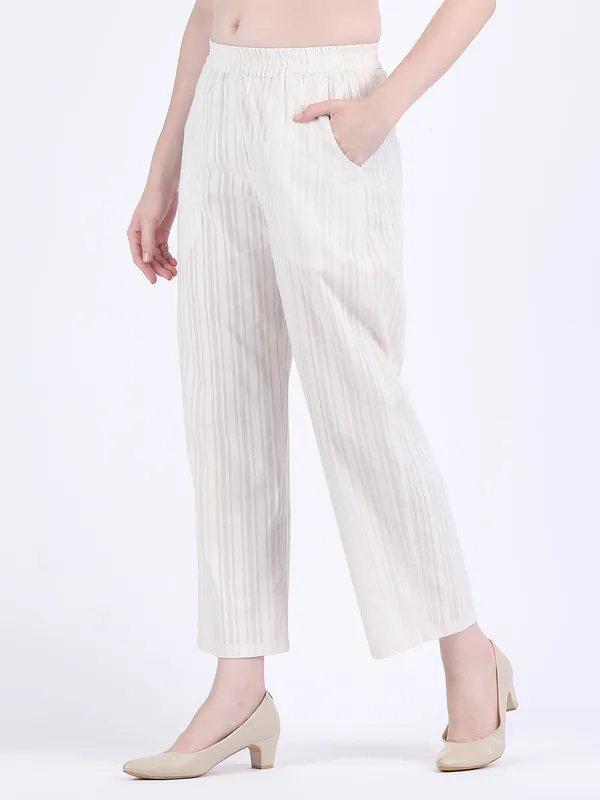 White_Cotton_Seed_Pearl_Self_Striped_A_Line_Kurta_Set_For_Women