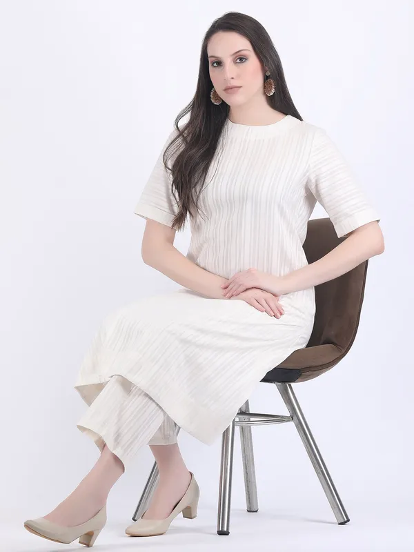 White_Cotton_Seed_Pearl_Self_Striped_A_Line_Kurta_Set_For_Women
