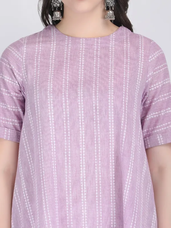Lilac_Cotton_Self_Striped_A_Line_Kurta_Set_For_Women