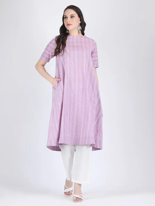Lilac_Cotton_Self_Striped_A_Line_Kurta_Set_For_Women