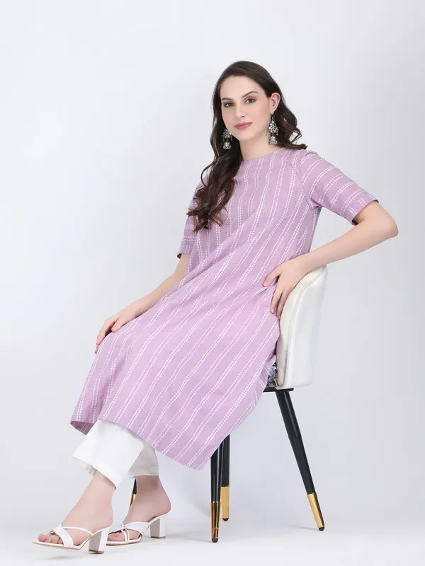 Lilac_Cotton_Self_Striped_A_Line_Kurta_Set_For_Women