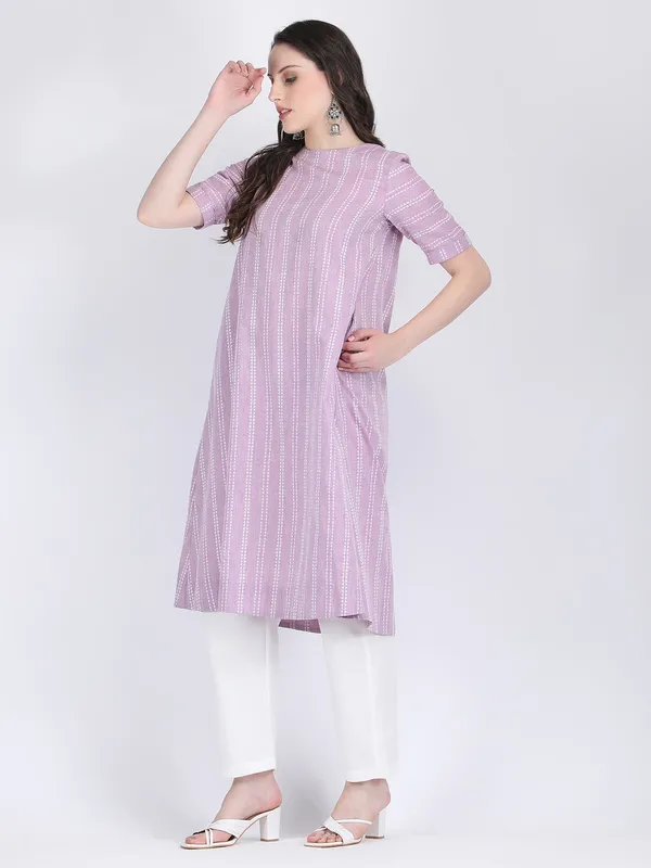 Lilac_Cotton_Self_Striped_A_Line_Kurta_Set_For_Women