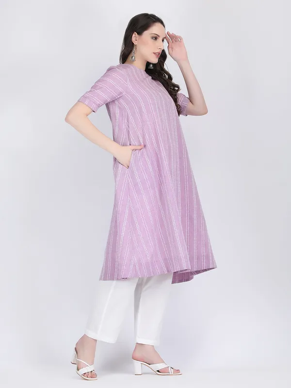 Lilac_Cotton_Self_Striped_A_Line_Kurta_Set_For_Women