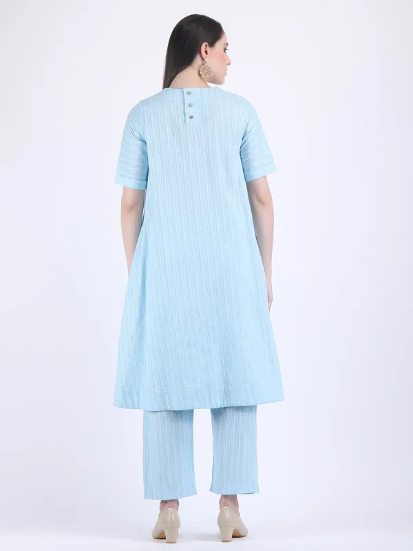 Blue_Cotton_Silver_Self_Striped_A_Line_Kurta_Set_For_Women