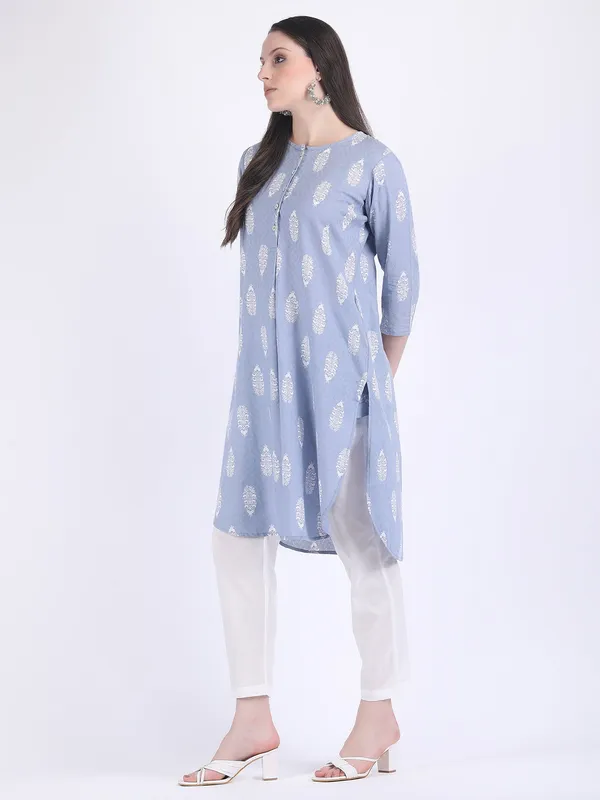 Blue_Cotton_Aqua_Self_Woven_Choga_Kurta_Set_For_Women