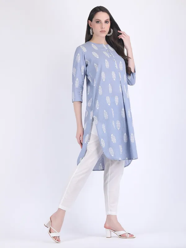 Blue_Cotton_Aqua_Self_Woven_Choga_Kurta_Set_For_Women