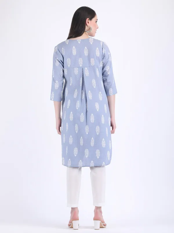 Blue_Cotton_Aqua_Self_Woven_Choga_Kurta_Set_For_Women