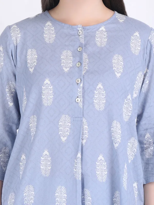 Blue_Cotton_Aqua_Self_Woven_Choga_Kurta_Set_For_Women