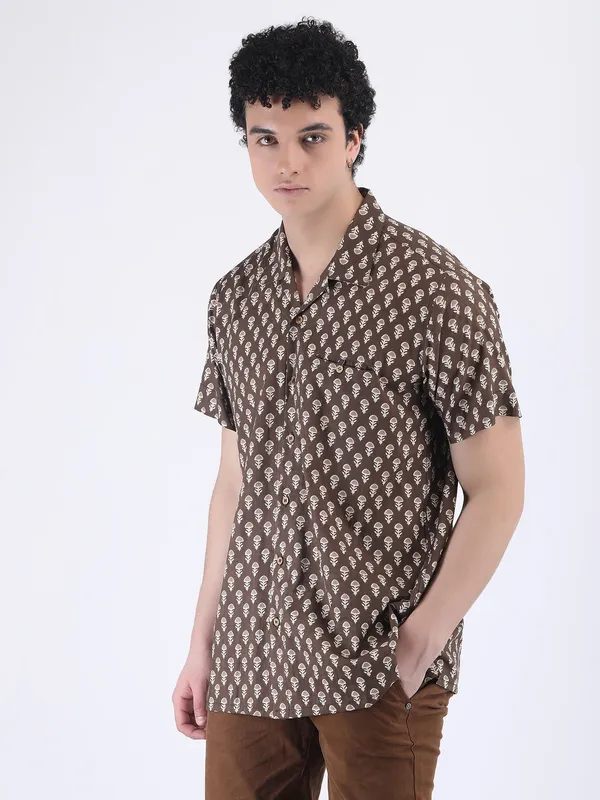 Brown_Cotton_Tiramisu_Block_Print_Summer_Shirt_For_Men