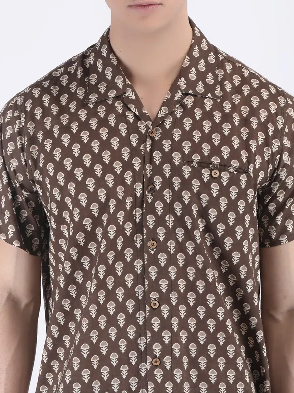 Brown_Cotton_Tiramisu_Block_Print_Summer_Shirt_For_Men
