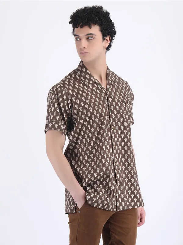 Brown_Cotton_Tiramisu_Block_Print_Summer_Shirt_For_Men