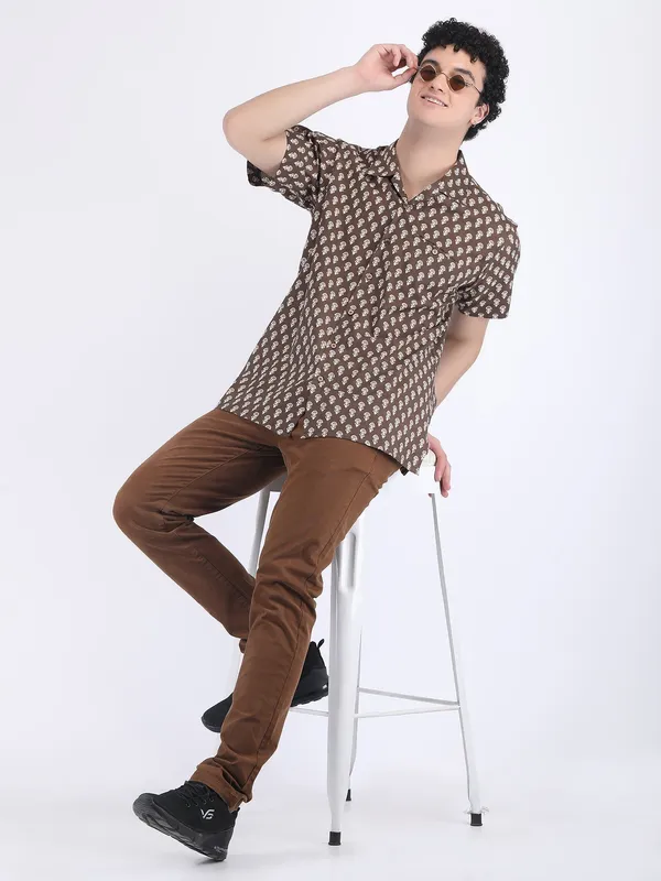 Brown_Cotton_Tiramisu_Block_Print_Summer_Shirt_For_Men